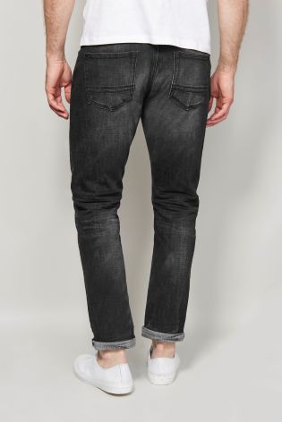 Washed Black Distressed Jeans With Stretch